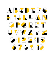 Typography font with geometric alphabet. Modern abstract typeface design with letters and numbers in geometry style. Set of English characters and digits, vector illustration