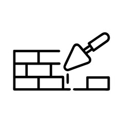 Brick wall construction with trowel icon for masonry and building concept