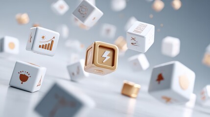 Floating Cubes with Business and Technology Icons