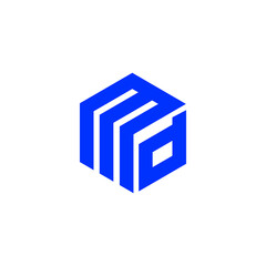 Bold Blue Hexagonal Logo Design with Modern Lettering and Geometric Shapes