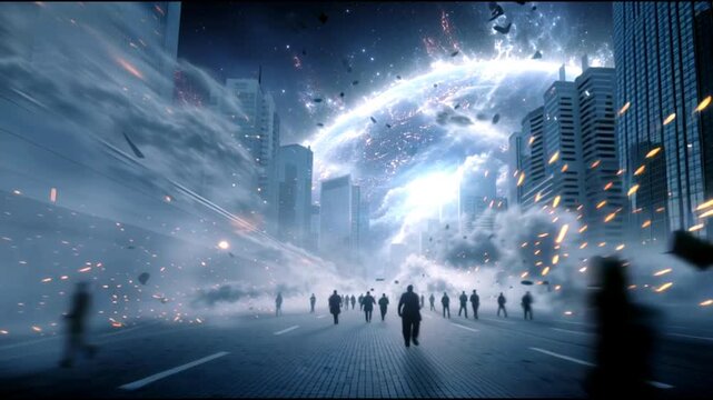 Spectacular urban chaos astounding explosion sweeps cityscape in slow motion