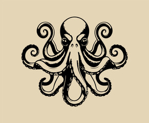 Vintage illustration with an octopus for seafood theme
