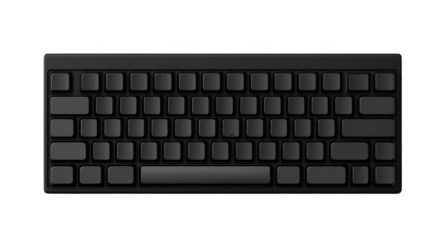 A sleek, black mechanical keyboard with compact layout and high-profile keycaps designed for minimalist and efficient typing.