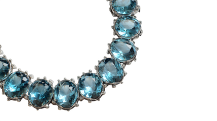 A stunning aquamarine gemstone necklace sparkles against a black backdrop, showcasing elegance, precious stones, jewelry, and luxurious design, transparent background