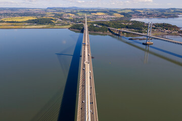 Aerial image of Queensferry Bridge in Edinburgh - Scotland. 