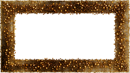 A shimmering golden frame decorated with myriad tiny glowing orbs on a transparent background creates a luxurious effect.