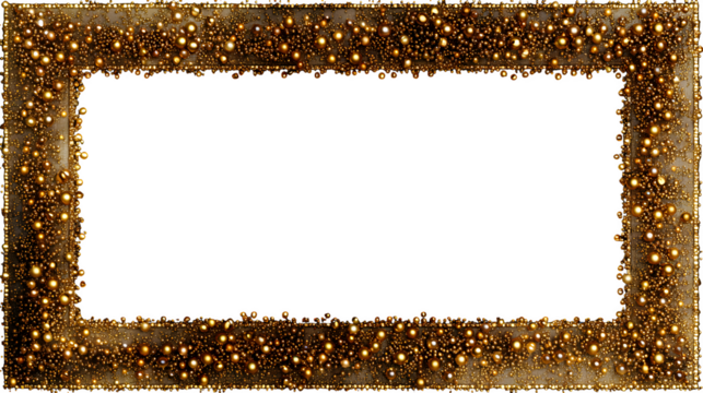 A shimmering golden frame decorated with myriad tiny glowing orbs on a transparent background creates a luxurious effect.