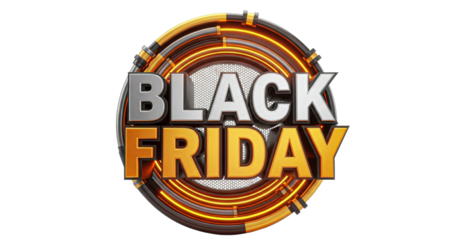 Black friday text with circular design on a black background image