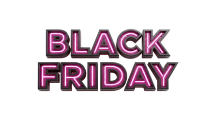 Illuminated black friday text sign with pink neon on a black background