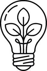 Eco Light Bulb Icon – Sustainable Energy and Green Innovation Outline Vector