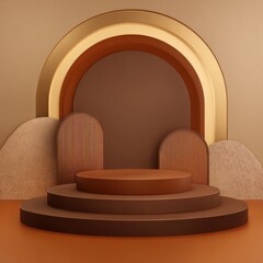Ultra quality image of abstract 3D product background. 3D brown podium background brand mockup for cosmetics, perfumes and products presentation. 3D illustration.