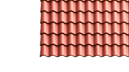 Red ceramic roof tiles arranged in a neat, overlapping pattern, showcasing a classic roofing design against a black background.