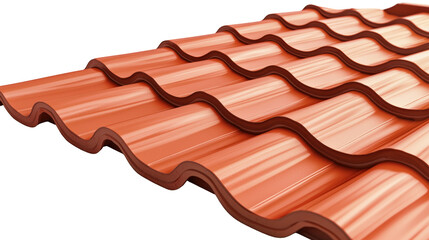 A close-up image of red, corrugated roofing sheets with a wavy pattern, showcasing texture and detail.