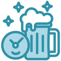 Happy Hour dual tone blue color icon, mini illustration for relaxation, party, pubs and bars UI, UX kit, app and web development, digital or print.