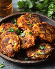 Fototapeta premium Eco-conscious vegetable scrap fritters with herb garnish