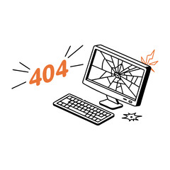  Broken Computer Monitor &ndash; 404 Page Not Found Vector Illustration
