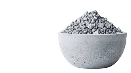 A white bowl filled with a heap of small gray gravel stones.