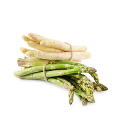 Many raw asparagus spears isolated on white