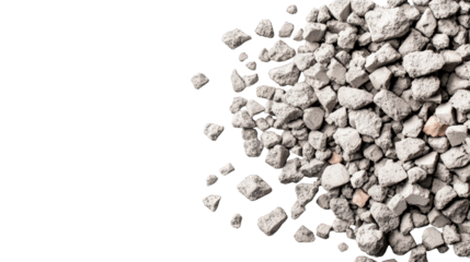 Crushed concrete rubble consisting of various-sized gray rocks and fragments scattered and piled together.