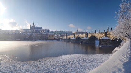 Prague in winter: Sun, frost, history, Czechia.