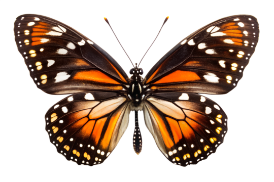 Detailed Butterfly Wings Close-Up Exploring Color Patterns and Symmetry in Nature's Delicate Flying Insect on White Background
