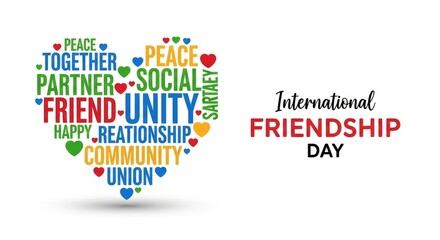 Obraz premium International friendship day celebration with a heart made of words and colorful design elements
