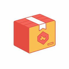Isometric illustration of a cardboard box sealed with tape for shipping or storage.