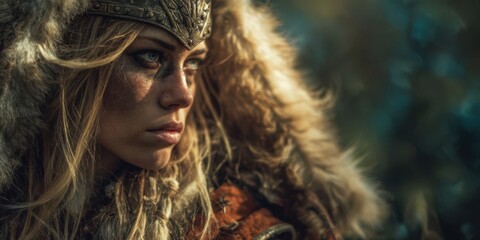 Norse Goddess Freyja Banner with Copy Space, Representing Love, Fertility, and Battle