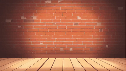 Brick wall Interior with wooden floor. Brick wall background. Wooden floor. Vector illustration. 