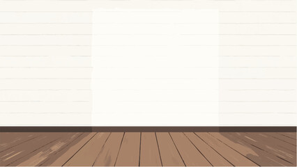 White brick wall Interior with wooden floor. Brick wall background. Wooden floor. Vector illustration.