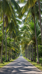 Village road in tropical nature with vibrant morning light
