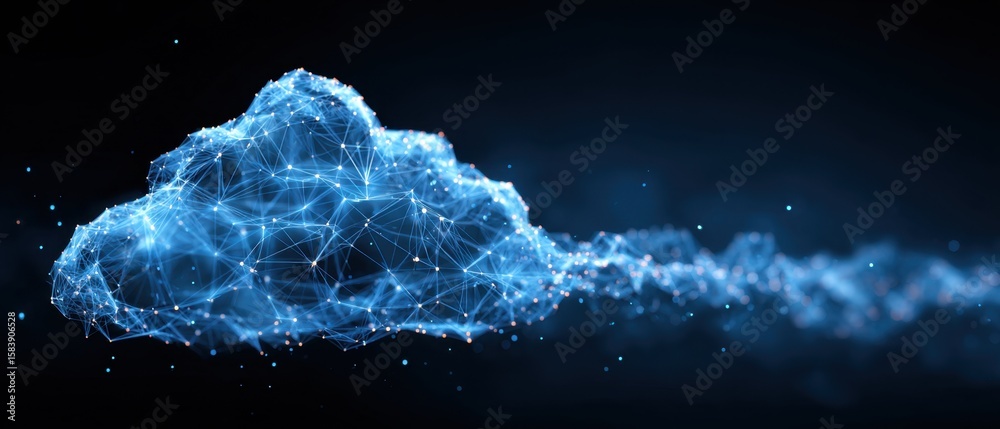 Poster abstract digital cloud network with a blue color background, representing data transfer and online s