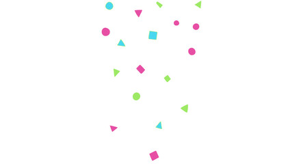 Vibrant Falling Geometric Shapes on White Background for Celebrations, Design, and Festive Events