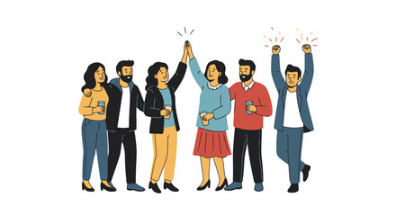 Fototapeta premium Diverse Team Celebrating Success and Collaboration with High-Five Illustration