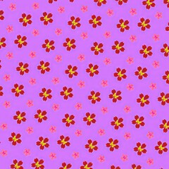 Colorful floral pattern with red flowers on purple background  