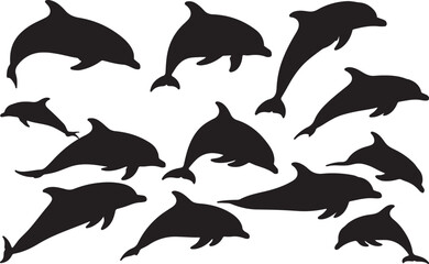 Common Dolphin Silhouettes Vector Pack