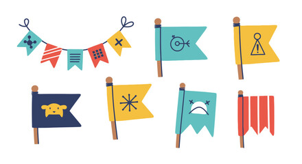 Playful Cartoon Flags and Bunting Banner Vector Set for Parties and Decoration