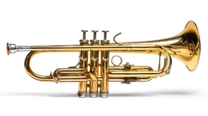 Obraz premium Polished brass trumpet on white background