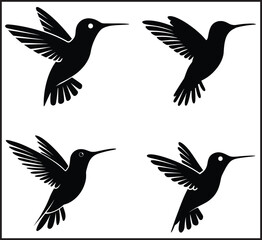 Obraz premium Hummingbird Silhouette Flying Icons - Black Bird Wing Spread Symbol Set