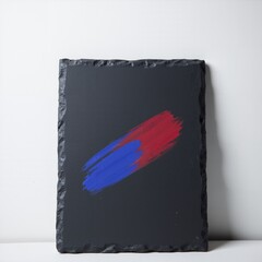 Product presentation template. A painting of a black rectangle with a red and blue stripe on it.