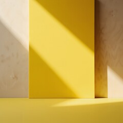 Product presentation template. A bright yellow square with a white wall behind it.