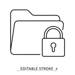 A secure folder icon in minimalist style with editable stroke. Locked document, private access, data encryption, file safety, digital protection, confidentiality control, outline vector illustration.