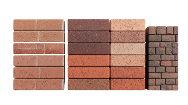 A collection of various textured and colored brick patterns arranged in four vertical columns.
