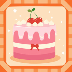 Flat hand-drawn cake illustration in retro doodle style. Perfect for posters, social media, packaging, cards, cafes and cute bakery branding. Neutral pastel background, no text