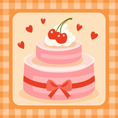 Flat hand-drawn cake illustration in retro doodle style. Perfect for posters, social media, packaging, cards, cafes and cute bakery branding. Neutral pastel background, no text