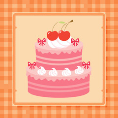 Flat hand-drawn cake illustration in retro doodle style. Perfect for posters, social media, packaging, cards, cafes and cute bakery branding. Neutral pastel background, no text