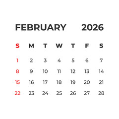 February 2026 vector calendar grid