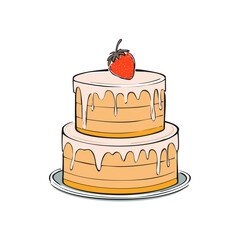 Flat hand-drawn cake illustration in retro doodle style. Perfect for posters, social media, packaging, cards, cafes and cute bakery branding. Neutral pastel background, no text