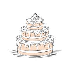 Flat hand-drawn cake illustration in retro doodle style. Perfect for posters, social media, packaging, cards, cafes and cute bakery branding. Neutral pastel background, no text
