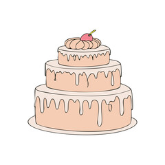 Flat hand-drawn cake illustration in retro doodle style. Perfect for posters, social media, packaging, cards, cafes and cute bakery branding. Neutral pastel background, no text